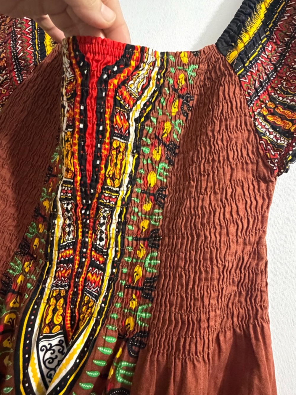 Advance Boho Dashiki Smocked Off-Shoulder Mini Dress - Vibrant African Print - Picture 6 of 10